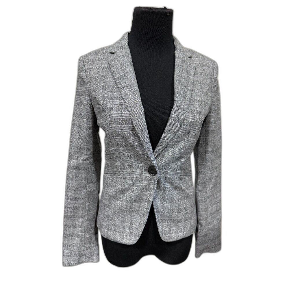 H&M Women's Single-button Plaid Blazer Tailored Silhouette Notched Lapel Size 4